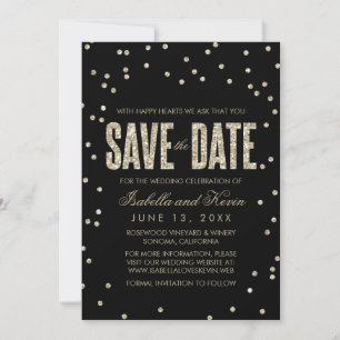 Black & Gold Glitzer Look Confetti Save the Date