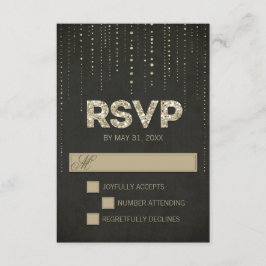 Black & Gold Glitzer Look Hochzeitkarte RSVP Karte