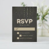 Black & Gold Glitzer Look Hochzeitkarte RSVP Karte (Stehend Vorderseite)