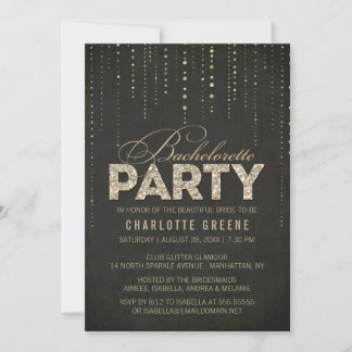 Black & Gold Glitzer Look Junggeselinnen-Abschied Einladung