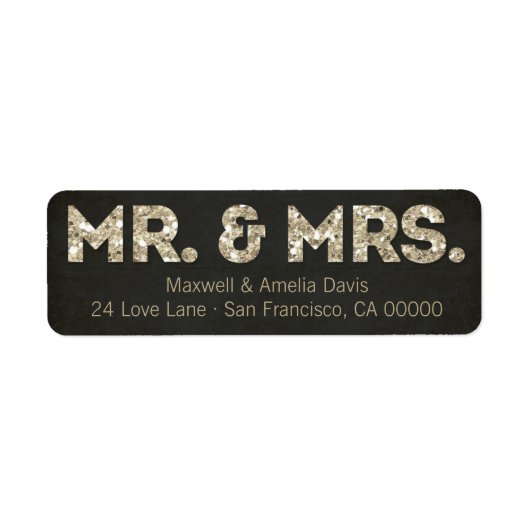 Black & Gold Glitzer Look Mr. & Mrs Labels (Vorne)