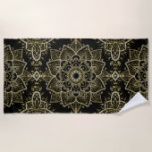Black & Gold Glitzer Mandala Design Strandtuch (Vorderseite)