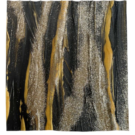 Black Gold Glitzer Marble Hübsch Elegante Luxus Duschvorhang (Vorderseite)