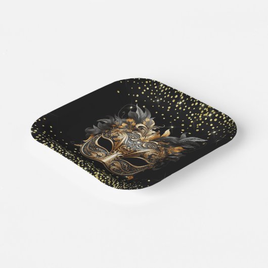 Black Gold Glitzer Mardi Gras Papierplatte Pappteller (Gewinkelt)