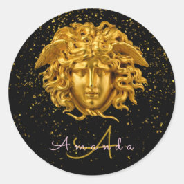 Black Gold Glitzer Medusa Script Haute Couture Runder Aufkleber