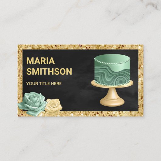 Black Gold Glitzer Minze Grüne Marmorkuchen Bäcker Visitenkarte (Vorderseite)