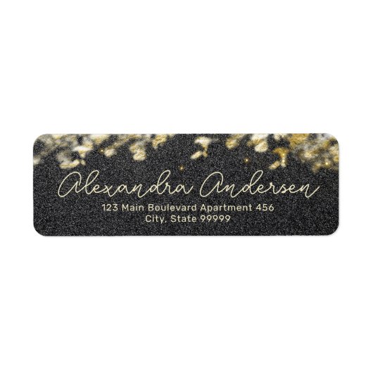Black Gold Glitzer Modern Glam Chic Script Label (Vorne)