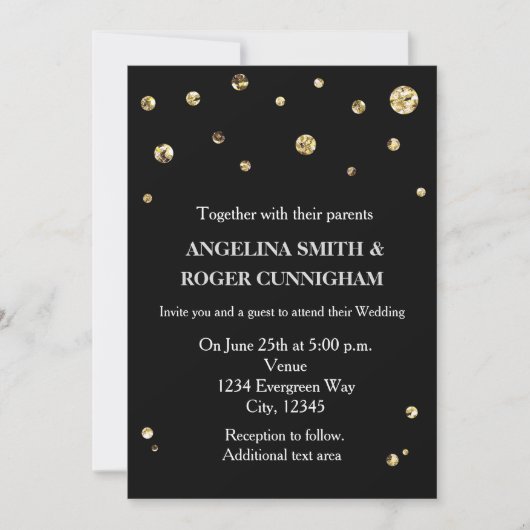 Black & Gold Glitzer Moderne Hochzeitseinladung Einladung (Vorderseite)