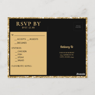 Black & Gold Glitzer Monogram ErstWedding RSVP Postkarte