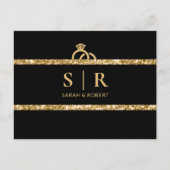 Black & Gold Glitzer Monogram ErstWedding RSVP Postkarte (Vorderseite)