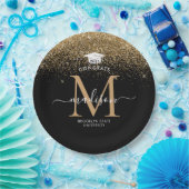 Black Gold Glitzer Monogram Grad Graduation Party Pappteller (Party)