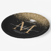 Black Gold Glitzer Monogram Grad Graduation Party Pappteller (Schrägansicht)