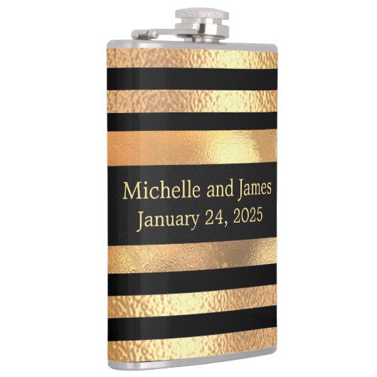 Black Gold Glitzer Monogram Wedding Flachmann (Rechts)