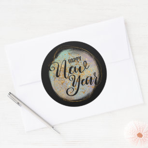 Black Gold Glitzer New Year Runder Aufkleber