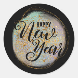 Black Gold Glitzer New Year Runder Aufkleber