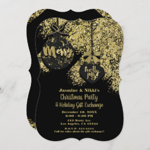 Black Gold Glitzer Ornamente Party Einladung