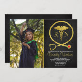 Black & Gold Glitzer Pflege Abschluss Einladung (Vorne/Hinten)