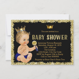 Black Gold Glitzer Prince Boy Baby Dusche Einladung
