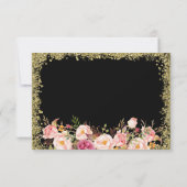 Black Gold Glitzer Rosa Floral Wedding RSVP Antwor (Rückseite)