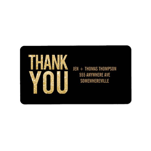 Black & Gold Glitzer Rücksendeadresse Hochzeitsmar Adressaufkleber (Vorne)