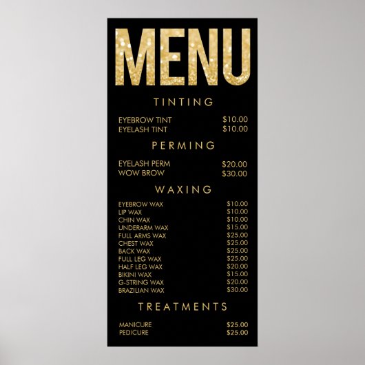 Black & Gold Glitzer Salon Menü Wall Poster (Vorne)