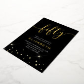 Black & Gold Glitzer Script 50. Geburtstagsparty Folieneinladung (Gedreht)