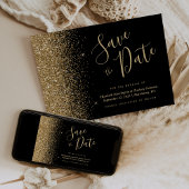 Black Gold Glitzer Script Save the Date Einladung