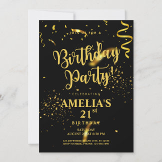 Black Gold Glitzer Shiny Let's Party Geburtstag Einladung