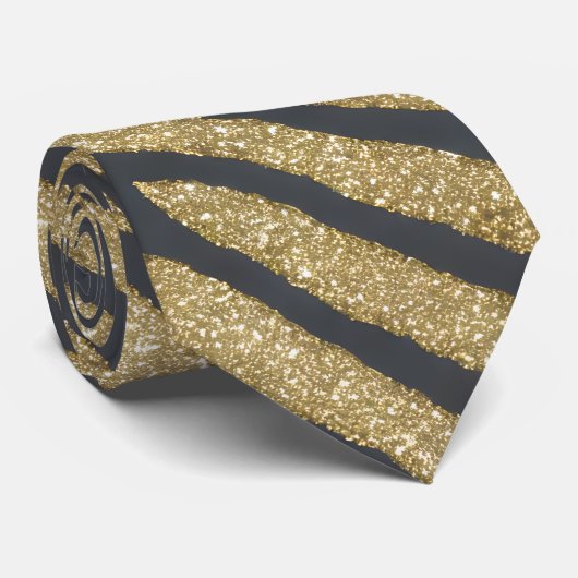 Black & Gold Glitzer Shiny Zebra Tiger Streifen Krawatte (Gerollt)