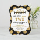 Black Gold Glitzer Sparkle 2. Geburtstag Einladung (Stehend Vorderseite)