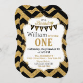 Black Gold Glitzer Sparkle Einladung zum Geburtsta (Vorne/Hinten)