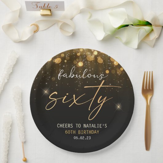 Black Gold Glitzer Sparkle Glam 60. Geburtstag Pappteller (Hochzeit)