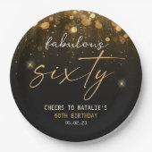 Black Gold Glitzer Sparkle Glam 60. Geburtstag Pappteller (Vorderseite)