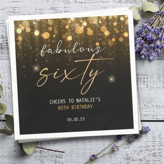 Black Gold Glitzer Sparkle Glam 60. Geburtstag Serviette