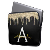 Black Gold Glitzer Sparkle Monogram Laptopschutzhülle (Vorderseite Links)