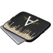Black Gold Glitzer Sparkle Monogram Laptopschutzhülle (Vorne Knopf)