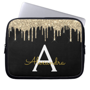 Black Gold Glitzer Sparkle Monogram Laptopschutzhülle