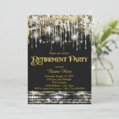 Black Gold Glitzer Sparkline Lights Rentirement Pa Einladung (Stehend Vorderseite)