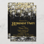 Black Gold Glitzer Sparkline Lights Rentirement Pa Einladung (Vorne/Hinten)