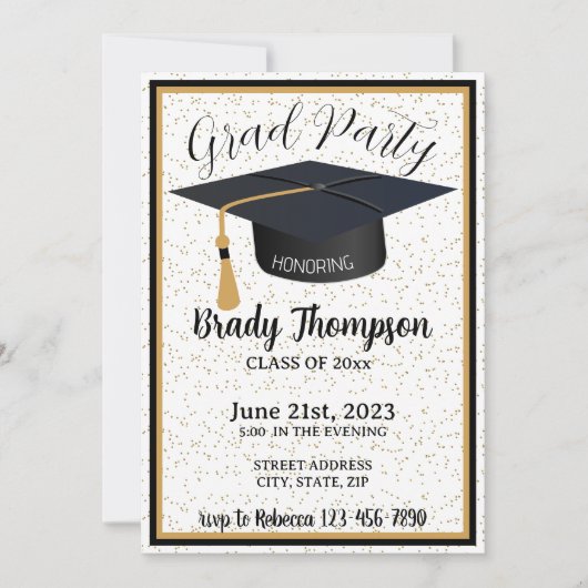 Black & Gold Glitzer & Stars 2 Foto Grad Party Einladung (Vorderseite)