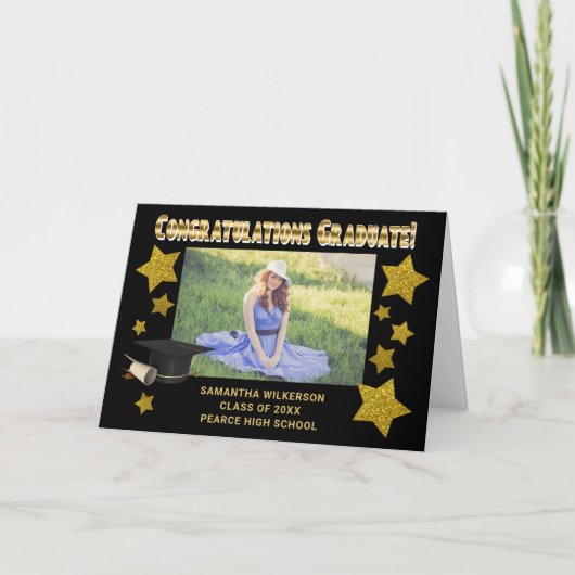 Black & Gold Glitzer Stars Glückwunschs Graduate Ankündigung (Vorderseite)