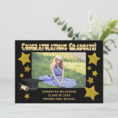 Black & Gold Glitzer Stars Glückwunschs Graduate Ankündigung (Stehend Vorderseite)