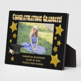 Black & Gold Glitzer Stars Gratulationsstudium Fotoplatte