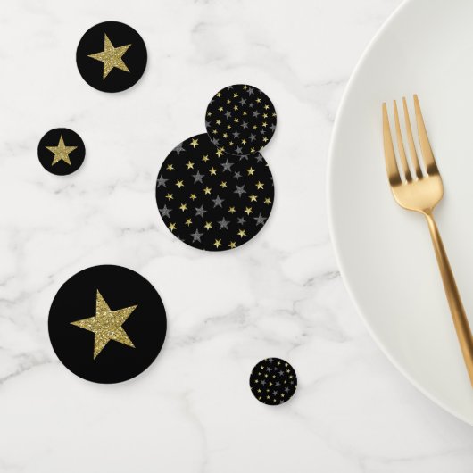 Black & Gold Glitzer Stars Hollywood Party Konfetti (Gruppe)