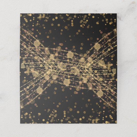 Black Gold Glitzer String Lights Bokeh Platzkarte (Außenseite Aufgefaltet)