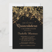 Black Gold Glitzer String Lights Quinceñera Einladung (Vorderseite)