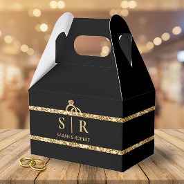 Black & Gold Glitzer Strip Diamantring Hochzeit Geschenkschachtel