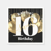 Black Gold Glitzer Sweet 16 Birthday Balloons Bold Serviette (Vorderseite)