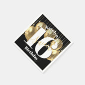 Black Gold Glitzer Sweet 16 Birthday Balloons Bold Serviette (Ecke)