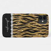 Black & Gold Glitzer Tiger Druckdiamanten W/Name Case-Mate iPhone Hülle (Rückseite (Horizontal))